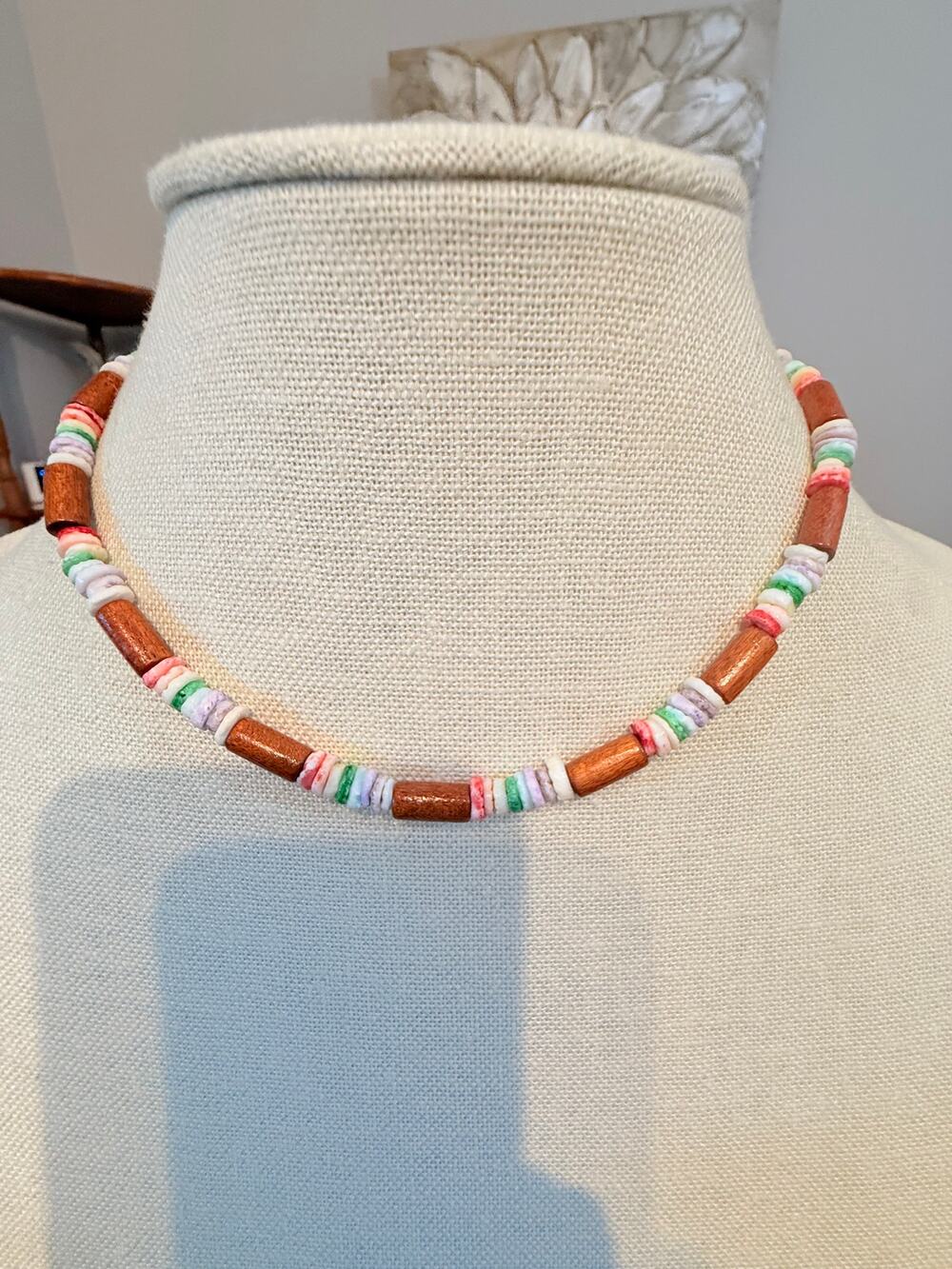 Claire’s Wood & Pastel Heishi Bead Choker Necklace